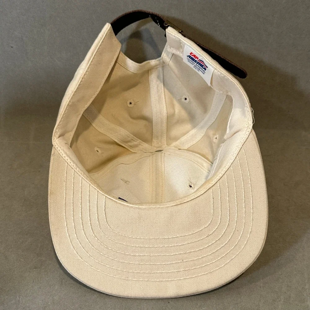 Vintage Cap America Buckeye Hat Tan Cotton Strapback Dad Cap‎ Leather Strap